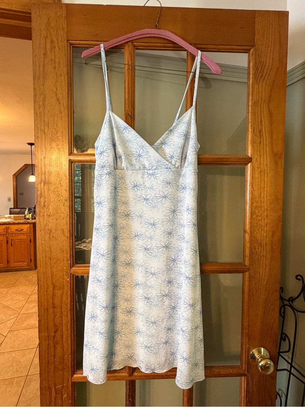Vintage Weather Vane Y2K Blue Daisy Print Mesh Overlay Slip Dress Medium USA